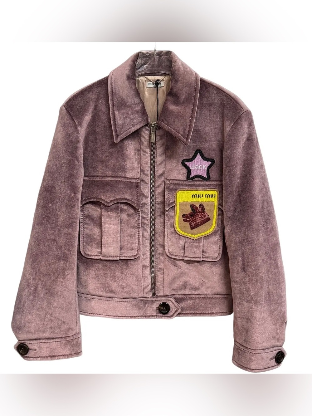 MIU MIU purple mauve velvet fox & jack jacket size 38
